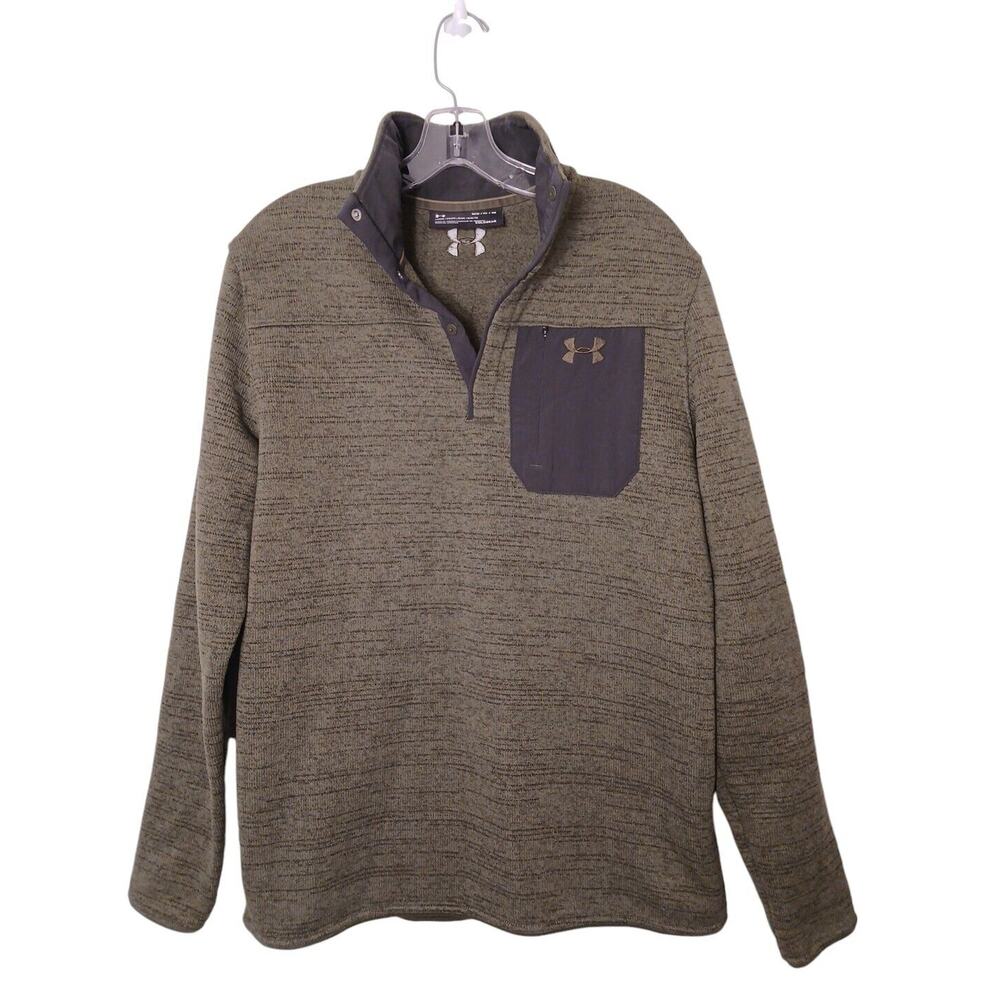 Under Armour ColdGear Mens Shirt Sz M Kaki Long Sleeve Fleece Inside Warm Loose